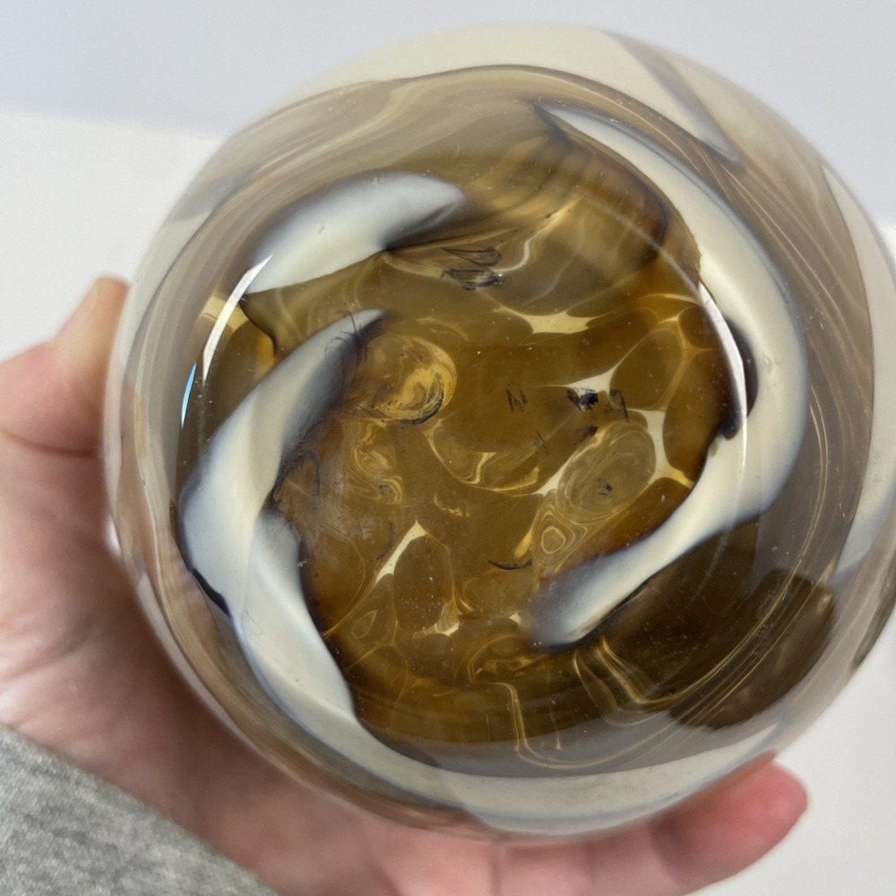 La Tee Da! Fragrance Lamp Glass Effusion Marble/Swirl Cream & Brown Diffuser 7" - Picture 4 of 5